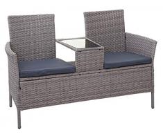 Mendler Poly-Rattan Sitzbank mit Tisch HWC-E24, Gartenbank Sitzgruppe Gartenmöbel, 132cm ~ grau, Kissen dunkelgrau