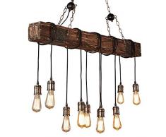 Vintage Pendelleuchte Pendellampe Retro Holz Industrie DIY Design Hängelampe Hängeleuchte Kücheninsel Esszimmer Esstisch Bar Loft Kronleuchter 10-Flammig Edison Rustikal Höhenverstellbar Hänge Leuchte