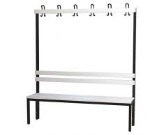 WOLF Garderobenbank, einseitig - PVC-Leiste 1500 mm - 6 Doppelhaken, grau - Bank Bank aus Holz Metall Kunststoff Garderobenbank Garderobenbänke Holzbank Kunststoff-Bank Kunststoff-Bänke Mehrzweckbank