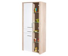 Inter Link Vitrinenschrank Buffet Wohnzimmerschrank Regal KF-Board Sonoma Eiche Nachbildung Weiss Hochglanz