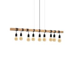 EGLO Pendellampe Townshend, 9 flammige Vintage Pendelleuchte im Industrial Design, Retro Hängelampe aus Stahl und Holz, Farbe: Schwarz, braun, Fassung: E27