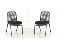 Dublino 2er Set | Outdoor Geflechtstuhl FONZO S, Aluminium mit Seilgeflecht | Gartenstuhl mit Sitzkissen