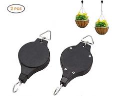 2 Stück Seilrollen, Ampellifte, Pflanzenlifte, Einziehbar, Blumenkorbhaken, Verstellbare Herunterziehbare Kleiderbügel, Haken, Pflanzenregale Für Vogelhäuschen, Hängekörbe