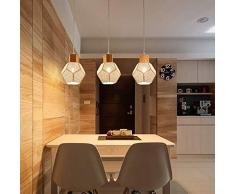 Modern Holz Pendelleuchte Esstischlampe Höhenverstellbar Hängeleuchten mit E14 Fassung 3-flammig Dekor Pendellampe für Rustikal Esszimmerleuchte Küchen Restaurant Landhaus Flur Bar Loft Cafe Lampe