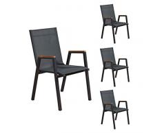 LC Garden 4X Armlehnstuhl Stapelsessel Lily Alu Textilene Teak dunkelgrau