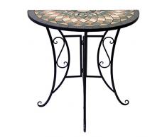Wohaga Mosaiktisch halbrund 70x35cm Balkontisch Gartentisch Beistelltisch Bistrotisch Eisen Keramik Schwarz/Grau/Grün/Rot/Terrakotta