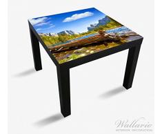 Wallario Möbeldesign/Aufkleber, geeignet für IKEA Lack Tisch - Baumstamm im Fluss zwischen Bergen und Wäldern in 55 x 55 cm