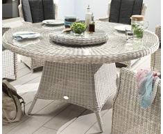 Destiny Gartentisch Luna XL Offwhite Hellgrau 150 cm Tisch Polyrattan Geflechttisch Esstisch mit Drehtablett abnehmbar