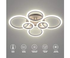 LED-Deckenleuchte, SOLVE 72W LED-Deckenleuchte 6400LM Weiß 6 Ringe Leuchte für Wohnzimmer, Schlafzimmer, Esszimmer, dimmbare Fernbedienung, stufenloses Dimmen
