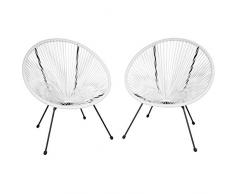 TecTake 800729 2er Set Acapulco Garten Stuhl, Lounge Sessel im Retro Design, Indoor und Outdoor, pflegeleicht, Relaxsessel zum gemütlichen Sitzen - Diverse Farben - (Weiß | Nr. 403303)
