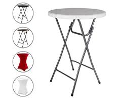 Stehtisch 110 cm Partytisch Rattan-Optik rund klappbar Bistrotisch Empfang Klapptisch Kunststoff Ø 80 cm Metallgestell stabil abwaschbar schwarz braun weiß mit/ohne Husse rot weiß (Kunststoff, Weiß)