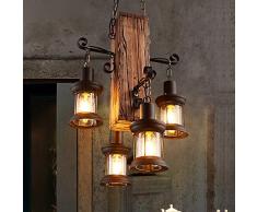 Vintage Industriell Pendelleuchte Pendellampe Bar Esszimmer Wohnzimmer Küchen insel Loft Klub Hängelampe Retro Holz Schwarz Eisen Glas Lampenschirm Hänge Leuchter Kronleuchter Höhenverstellbar Lampe