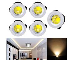 LED Einbaustrahler Mini Klein Set 5er, Audor 3W LED Deckenstrahler COB Deckenspots Einbauleuchte Aluminium Spots LED Set Warmweiß für Weinschrank/Schrank/Küche/Wohnzimmer-Weiß