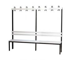 Wolf Garderobenbank, einseitig - PVC-Leiste, 2000 mm - 8 Doppelhaken, grau - Bank Bank aus Holz Metall Kunststoff Bänke Bänke aus Holz Metall Kunststoff Garderobenbank Garderobenbänke Holzbank Holzbänke Kunststoff-Bank Kunststoff-Bänke Mehrzweckbank