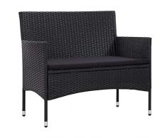 vidaXL Gartenbank mit Sitzkissen Parkbank Sitzbank Rattanbank Bank Balkonbank Terrassenbank Gartensofa Sofa Gartenmöbel 103cm Poly Rattan Stahl Schwarz