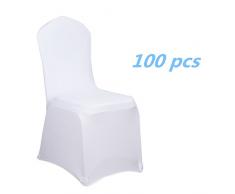 MCTECH® Schleifenband Stuhlbezüge Stuhlhussen Stretch Acelectronic Stuhlüberzug Moderne Stuhl Abdeckung für Hochzeiten und Feiern (100 Stück, Weiß)