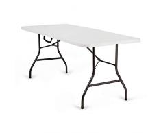 Nestling® Campingtisch Klapptisch, 180x76x74cm Falttisch Gartentisch Koffertisch Biertisch, Balkontisch mit Tragegriff, Flohmarkttisch belastbar bis 300kg, Esstisch Weiß