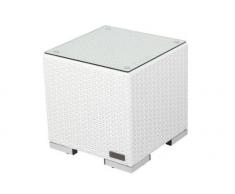 OUTFLEXX Beistelltisch aus hochwertigem Polyrattan in weiß, inkl. Glasplatte, 40 x 40 x 40 cm, Kleiner Garten-Tisch, Couchtisch, wetterfest, pflegeleicht, für den Outdoor-Bereich geeignet