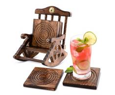 Divit Coasters 6er -Set handgefertigter Getränke-Untersetzer aus Holz: umweltfreundlich, saugfähig, mit antiker Optik | Schaukelstuhl Untersetzer aus Holz