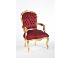 Way Home Store Barock-Stuhl Luis, Gold und roter Stoff, 63 x 65 x 94 cm