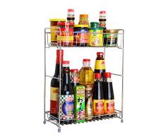 Gewürzregal, Vicoki 2-Tier Stehendes Gewürzregal Kräuter Kraut Regal Spice Regal Organizer Küchenregal Glas Kann Flasche Ablagefach für Haus und Küche Veranstalter-Silber