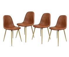 Homy Casa 4 Stück Stühle skandinavischen braun Esszimmer Stühle Vintage-Küche aus PU Leder BRAUN