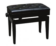 KLAVIERBANK MIT NOTENFACH - PIANOSTUHL - KLAVIERHOCKER - PIANOBANK - SCHWARZ HOCHGLANZ - STARKE POLSTERUNG - LEDER SCHWARZ - HÖHENVERSTELLBAR - SITZFLÄCHE 36cm x 56cm - KL10