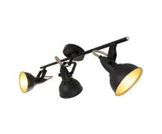 Briloner Leuchten Deckenleuchte, Deckenlampe mit 3 dreh-und schwenkbaren Spots im Retro/Vintage Design, Fassung: E14 max. 40 Watt, Metall Schwarz-gold 55.4 x 10 x 18.1 cm