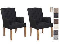 CLP 2er Set Esszimmerstuhl Sugar Mit Stoffbezug I Polsterstuhl Mit Gestell Aus Kautschukholz I Sitzhöhe: 47 cm Schwarz, antik-hell