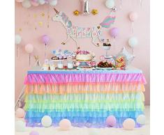 HBBMAGIC Einhorn Tüll Tischrock für rechteck oder runden Tisch, Handgefertigte Regenbogen tüll Tischröcke Für Party, Hochzeit, Geburtstag, Festival, Karneval, Einhorn-Raumdekorationen