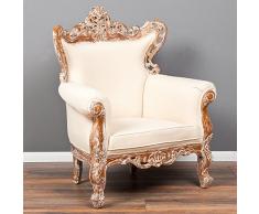 LEBENSwohnART Sessel Karma Teak & Stoffbezug White Wash/Creme Armlehnenstuhl Massivholz