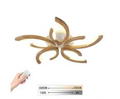 Holz LED-Deckenleuchte, Runde Dimmbare Deckenlampe mit Fernbedienung, 5-flammig, Holzlampe, Decken Licht für Wohnzimmer, Schlafzimmer, Esszimmer, Kinderzimmer, Büro, Flur, Küche, Moderne Lampen, Ø75CM