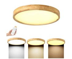 40W LED Deckenleuchte, Nordic Modern Holz Deckenlampe, dimmbar mit Fernbedienung, Φ50cm Runde Holz Lampe für Wohnzimmer, Schlafzimmer, Esszimmer, Büro, Kinderzimmer Leuchte Decke Licht Holzlampe