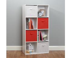 Roost Würfelregal in Weiß mit 8 Fächern – Mit Körben in Weiß & Rot