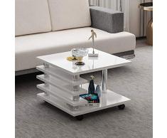 Couchtisch Melanie Weiß Hochglanz mit Rollen 65 x 65 cm Tisch Wohnzimmertisch Sofatisch