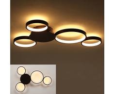 Dimmbar LED Deckenleuchte Wohnzimmer Deckenlampe Schlafzimmer Modern Aluminium Lampe mit Fernbedienung, Rund 4 Ringe Design, Wohnzimmerleuchte Esszimmerleuchte Leuchte, Kieselgelschirm, 49W, Braun