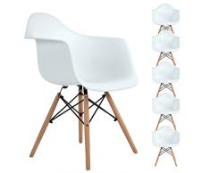 Ajie Retro - Stuhl, weiße Sitzschale mit Armlehnen auf massiven Holzbeinen, Verschiedene Stückmengen