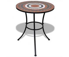 UnfadeMemory Beistelltisch Mosaiktisch Tisch Bistrotisch Kaffeetisch Blumenständer MOSAIK-Design für Balkon oder Garten 60 x 70 cm Keramische Tischplatte und Eisenrahmen (Terrakotta/Weiß)