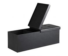 Deuba Faltbare Sitztruhe mit Stauraum 131 L Deckel klappbar 115x38x38 cm Schwarz Kunstleder Sitzbank Truhenbank Truhe