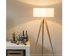 QAZQA Modern Moderne Stehleuchte/Stehlampe/Standleuchte/Lampe/Leuchte Holz mit weißem Schirm - Kutteln/Innenbeleuchtung/Wohnzimmerlampe/Schlafzimmer Textil/Stahl Länglich LED geeignet E