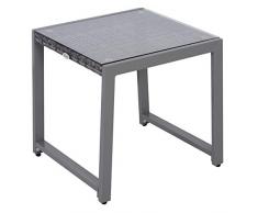 Outsunny Gartentisch Garten Beistelltisch Tisch Gartenmöbel mit Hartglas Polyrattan + Aluminium Grau 50 x 49,5 x 50 cm