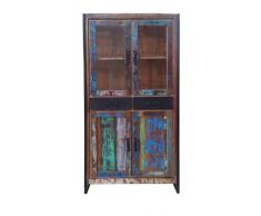 SIT-Möbel Bali 3504-98 Vitrine mit 2 Holztüren, 2 Glastüren, 2 Schubladen, Mangoholz, bunt lackiert, 86 x 35 x 175 cm