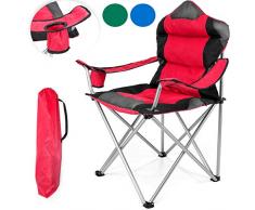 TRESKO Campingstuhl faltbar bis 150 kg | Angelstuhl Faltstuhl Klappstuhl mit Armlehnen und Getränkehalter (Rot)