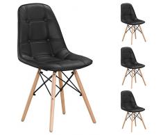 IDIMEX Esszimerstuhl Design Retro Stuhl Polsterstuhl 4er Set Cesar Lederimitat Buchenholz schwarz