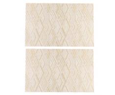 NONE 2 Stück Tisch Tischsets Hitzebeständige Waschbare PVC-Matten 3D Rechteck Wellenbecher Western Matte für Küche Abendessen (Golden)