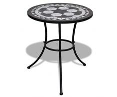 Galapara Mosaik-Beistelltisch, Garten Mosaiktisch Rund Bistrotisch Blumenständer Blumenhocker Balkontisch Balkon Bistrotische Rund Mosaik Gartentisch, Mehrfarbig, 60 x 70 cm, Schwarz/Weiß