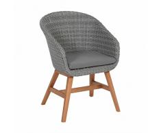 greemotion Rattansessel Madeira für Balkon, Garten & Terrasse-Rattanstuhl grau-Outdoor Stuhl aus Rattan mit Auflage Polster-Lounge Sessel mit Holzbeinen, 6,2 x 7,2 x 4,5 cm