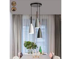LED Pendelleuchte Holz Esstischlampe Vintage Esszimmer 3-Flammig Pendellampe Höhenverstellbar Esszimmerlampe E27 Küchen Büro Hänge Lampe Restaurant Leuchte Bar Cafe Holzlampe Wohnzimmer Hängeleuchte