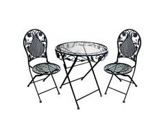 Terrassen Set aus Eisen Antik Design besteht aus 1 Tisch und 2 Stühlen Antik Grau