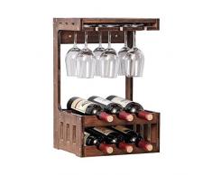 HUO Weinregal Zur Wandmontage Weinflasche Und Kelch Aus Holz Weinregal Mit 6 Langen Griffhalterungen Aus Glas Haus- Und Küchendekor Lagerregal